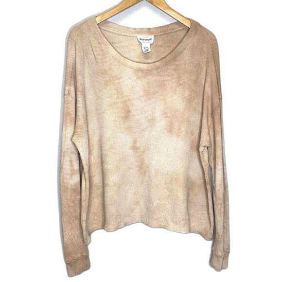 For the Republic Henley Shirt Beige Cream Tie Dye Waffle Knit Cotton Modal LRG‎ - Picture 1 of 5